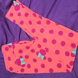 Lularoe coral Minnie Mouse Bow pattern leggings size OS